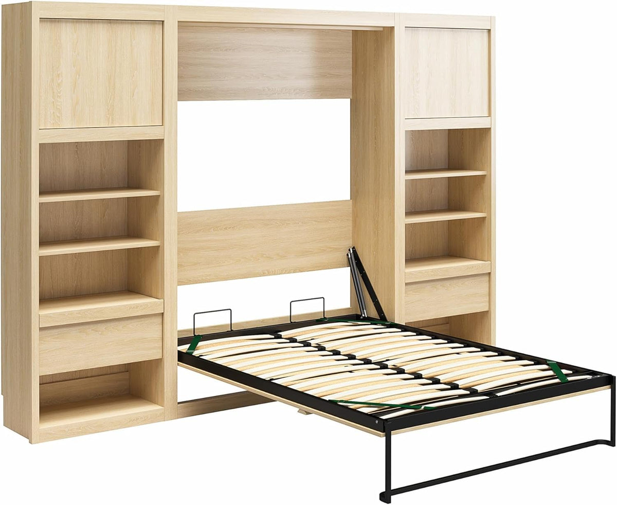 Full Size Murphy Wall Bed with Storage in Light Oak U6162