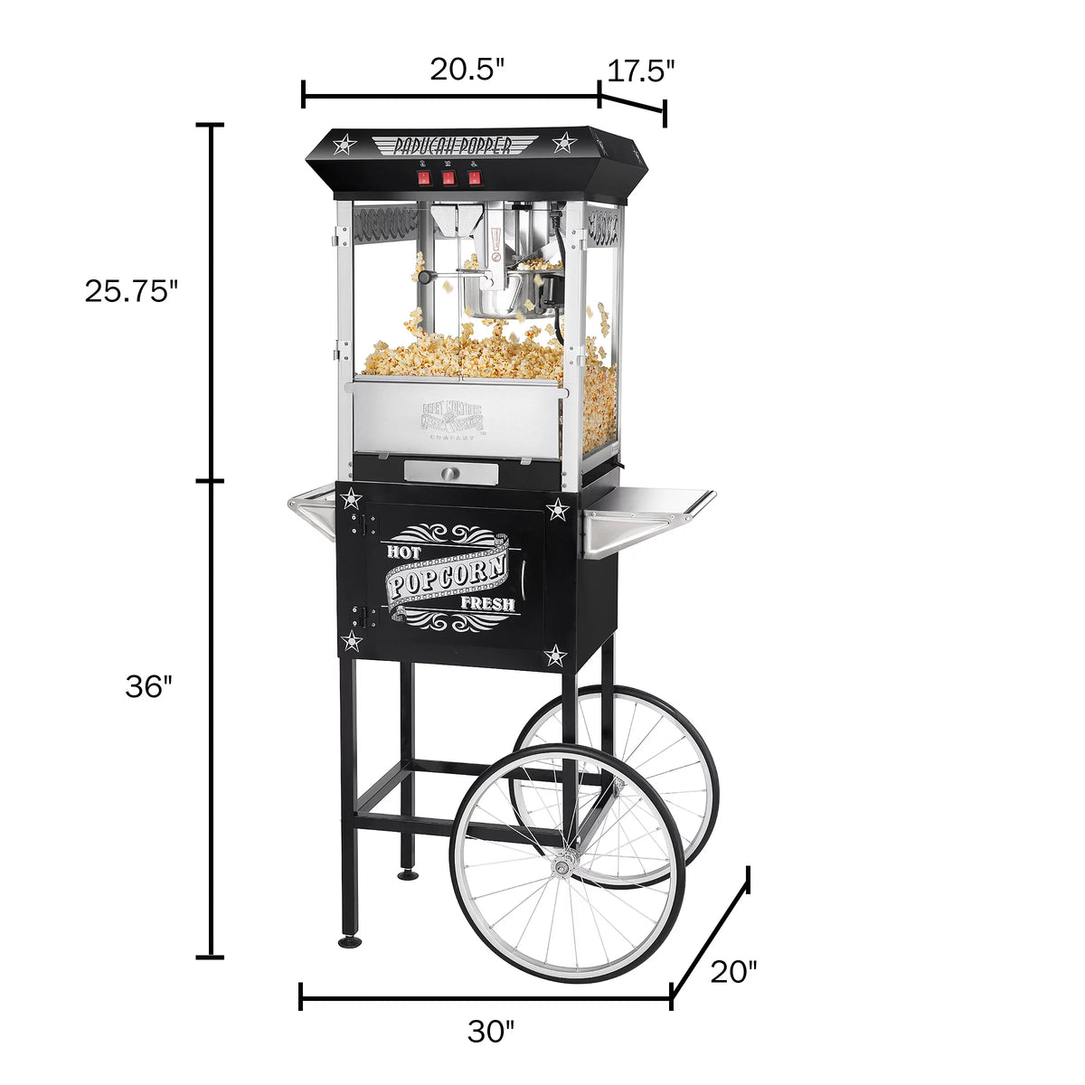 Black Antique Style 8oz Popcorn Popper Machine with Cart V745