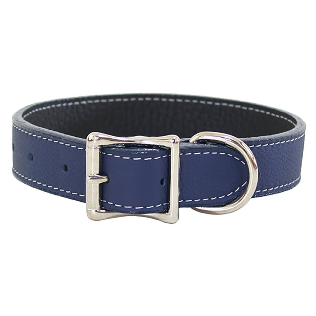 Navy Blue Italian Leather Dog Collar E705813