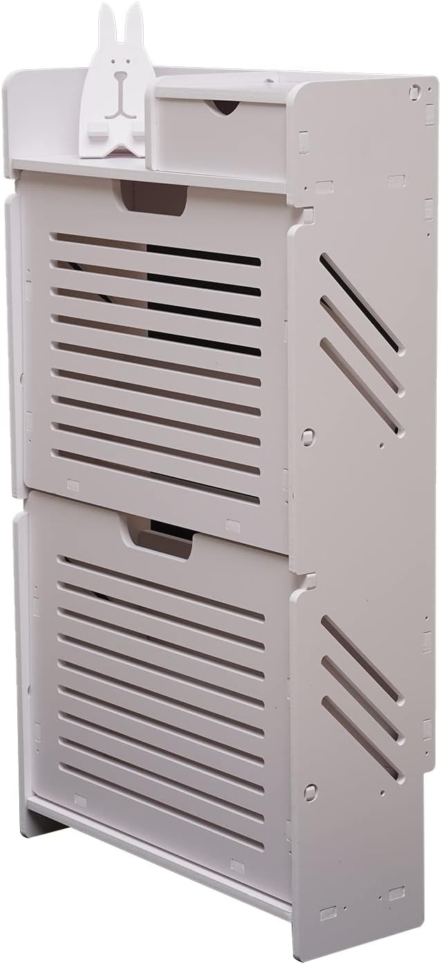 White 2 Tier Narrow Shoe Cabinet P786