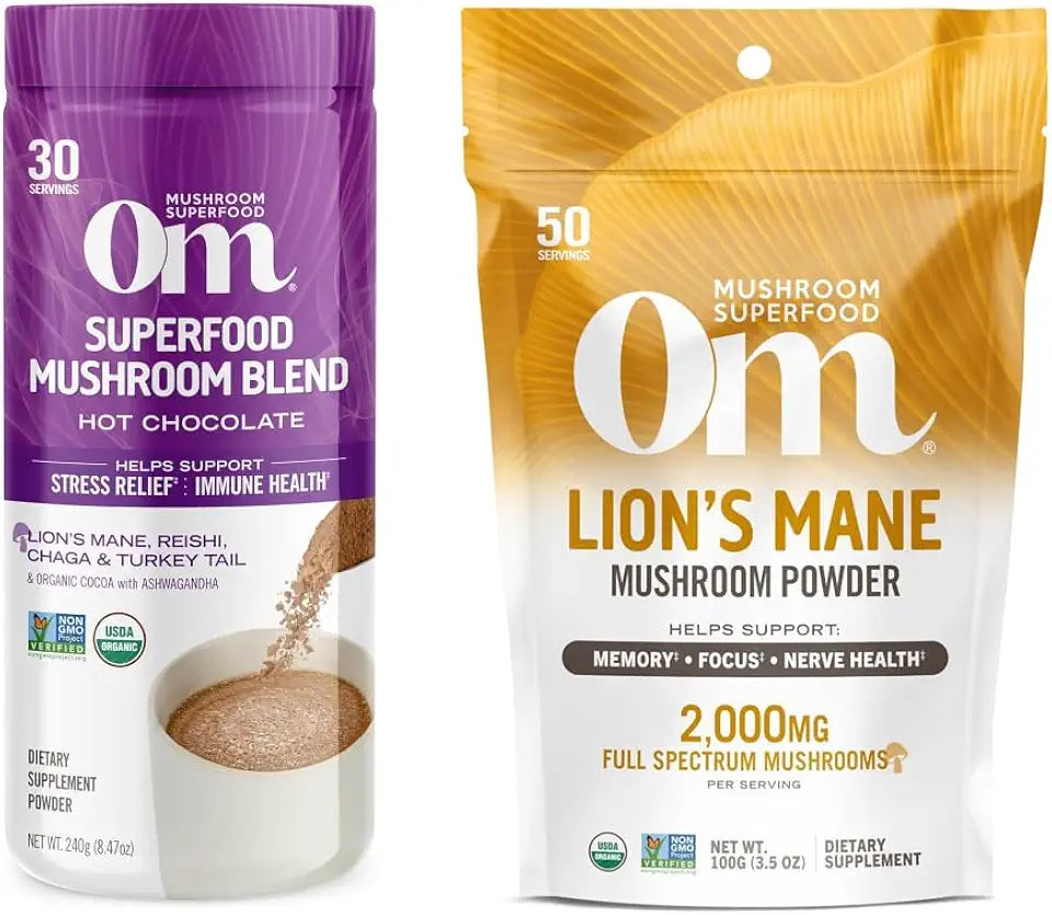 Hot Chocolate Blend Mushroom Powder and Lion’s Mane Organic Mushroom Powder Bundle Q758