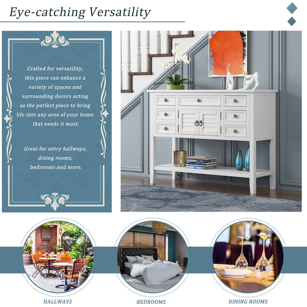 Green 7 Drawer Console Table with Cabinet I612