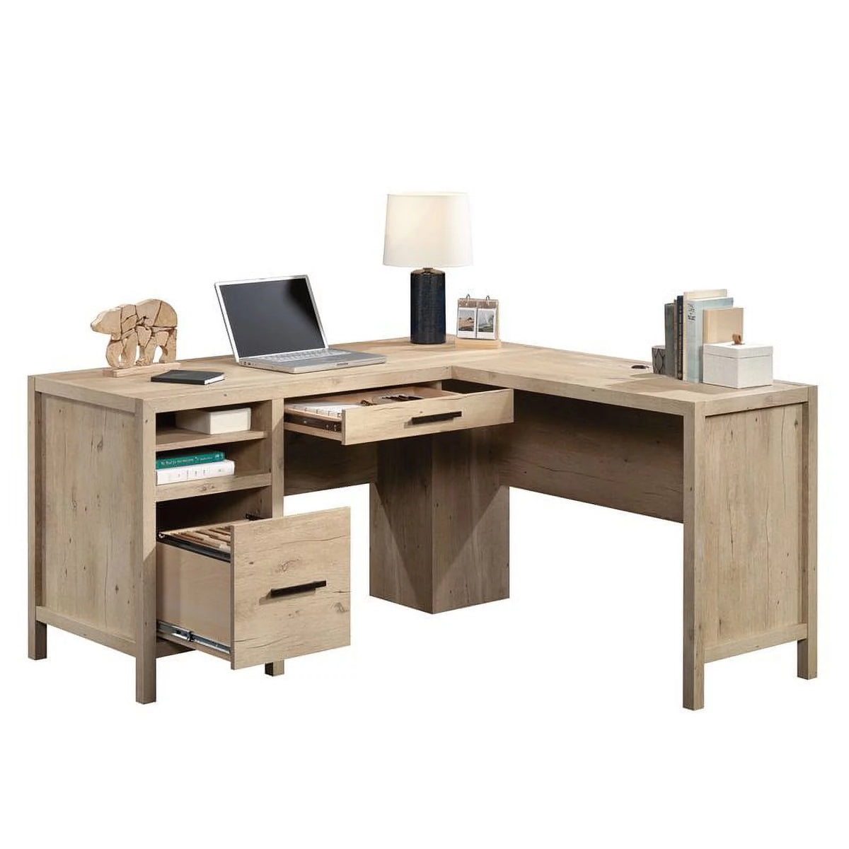 L-Shaped Engineered Wood Home Office Desk in Prime Oak C279