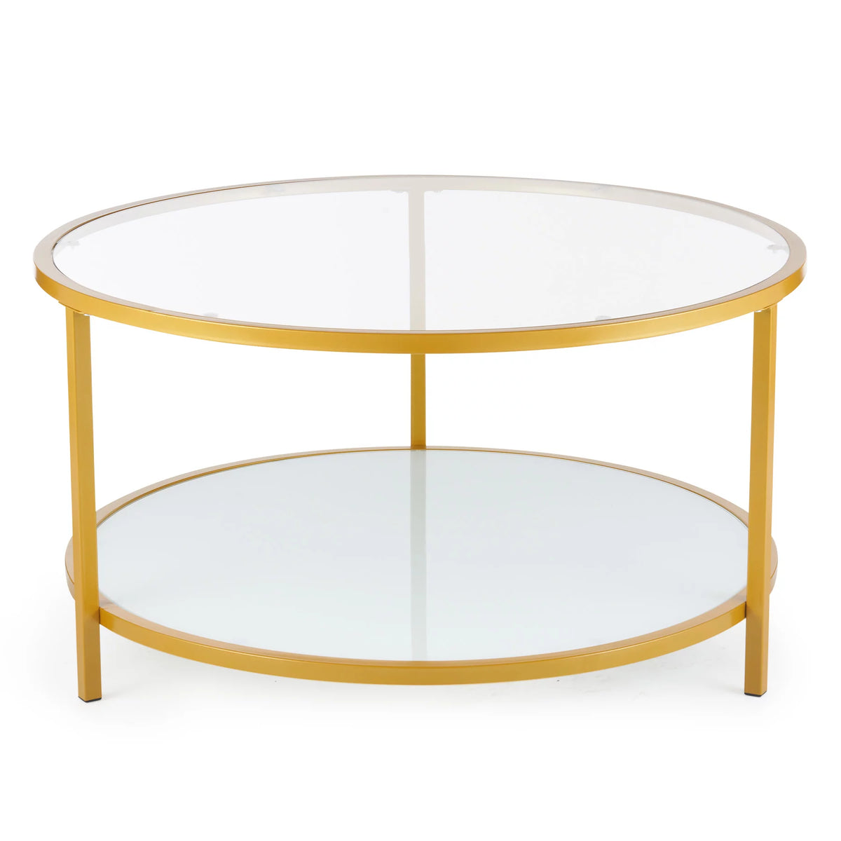 Glass Coffee Table with Storage Shelf Metal Frame Gold Y3890