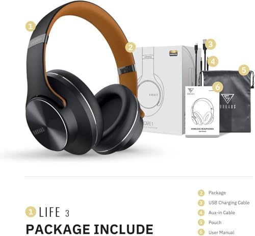 Bluetooth Headphones Over Ear, 90 Hours Playtime, Wireless, Noise Isolating, HiFi Stereo, Black K498