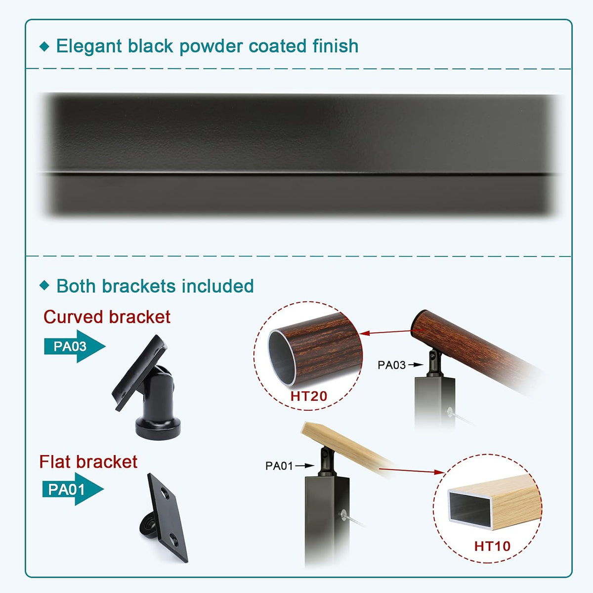 Black 30 Degree Stair Pre-Drilled Angle Holes 36x2x2 Stainless Steel Square Weldless Cable Railing Post M788814