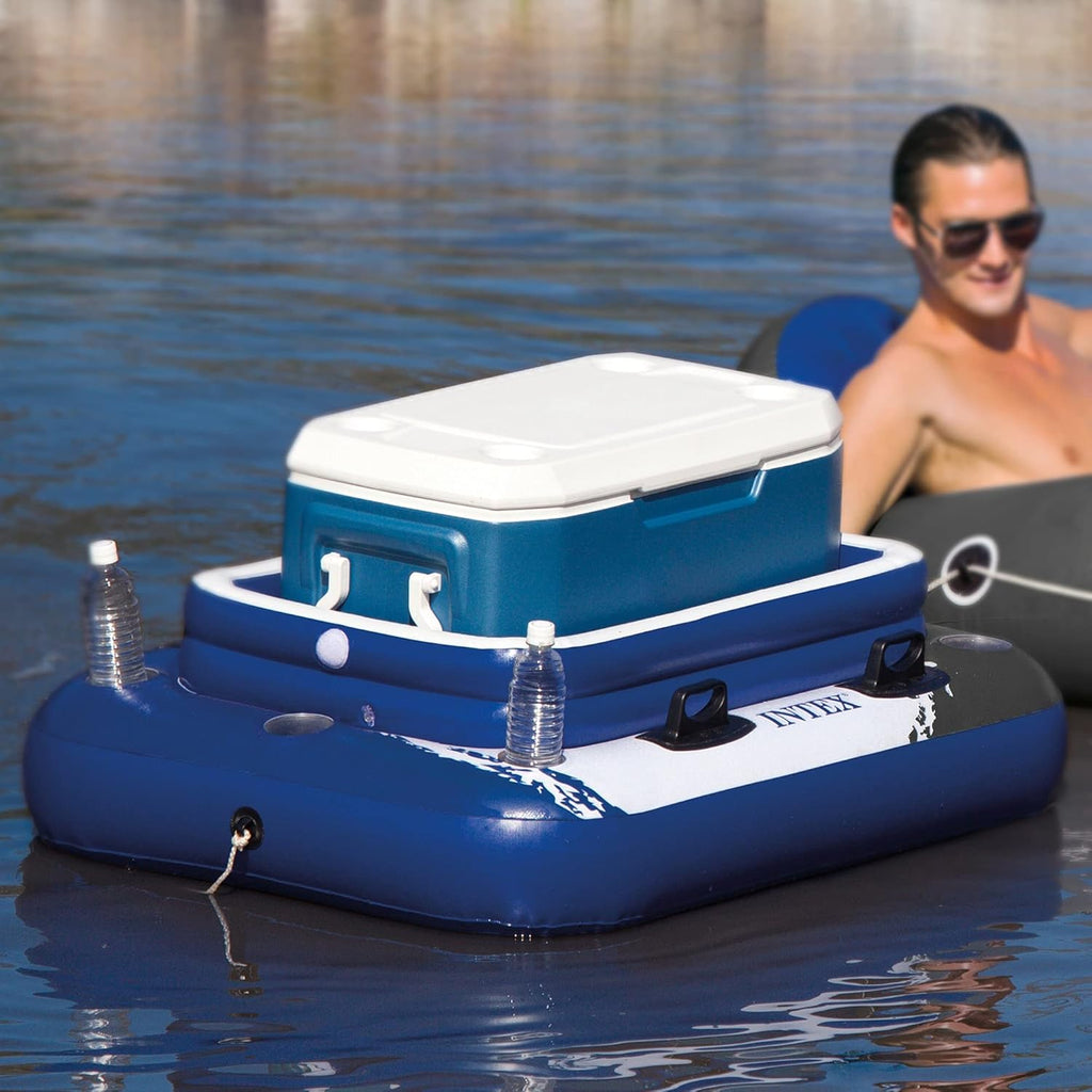 Blue 4 Person Vinyl Pool Raft Lounger with Cup Holders N4763