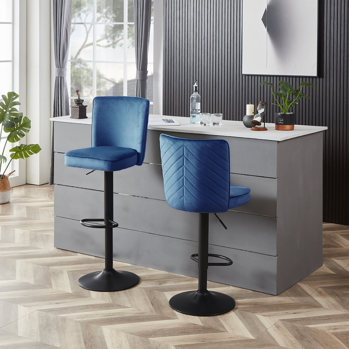 Adjustable Velvet Swivel Bar Stool Set of 2 A71502