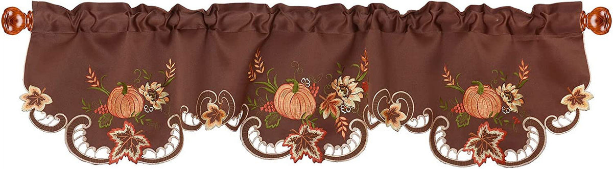 Embroidered Fall Autumn Curtain Valance W 57 × L 14 Inches (Brown) J7597