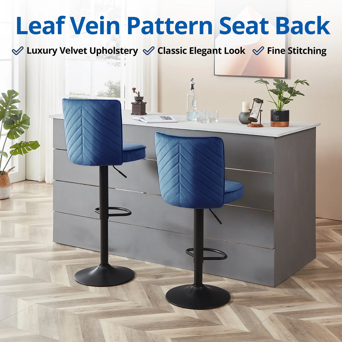 Adjustable Velvet Swivel Bar Stool Set of 2 A71502