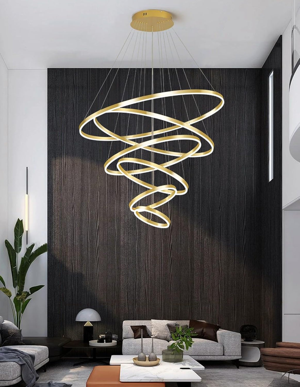 6 Rings Gold LED Chandelier with Remote Control D615