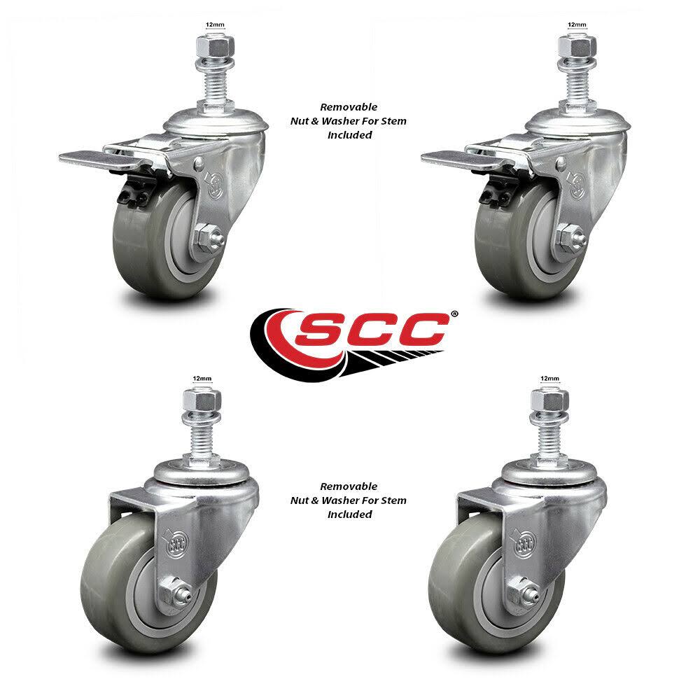 3.5 inch Gray Polyurethane Swivel Stem Caster Set with Brake Q234