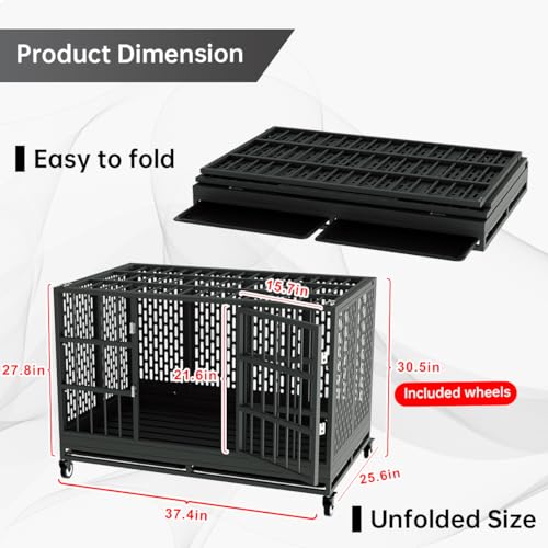 Heavy Duty Metal Dog Crate with Wheels and Removable Tray X594