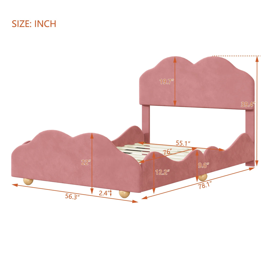 Dark Pink Upholstered Full Size Platform Bed Frame with Headboard B202681