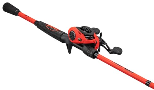 Fluorescent Red Baitcast Reel and Fishing Rod Combo D462
