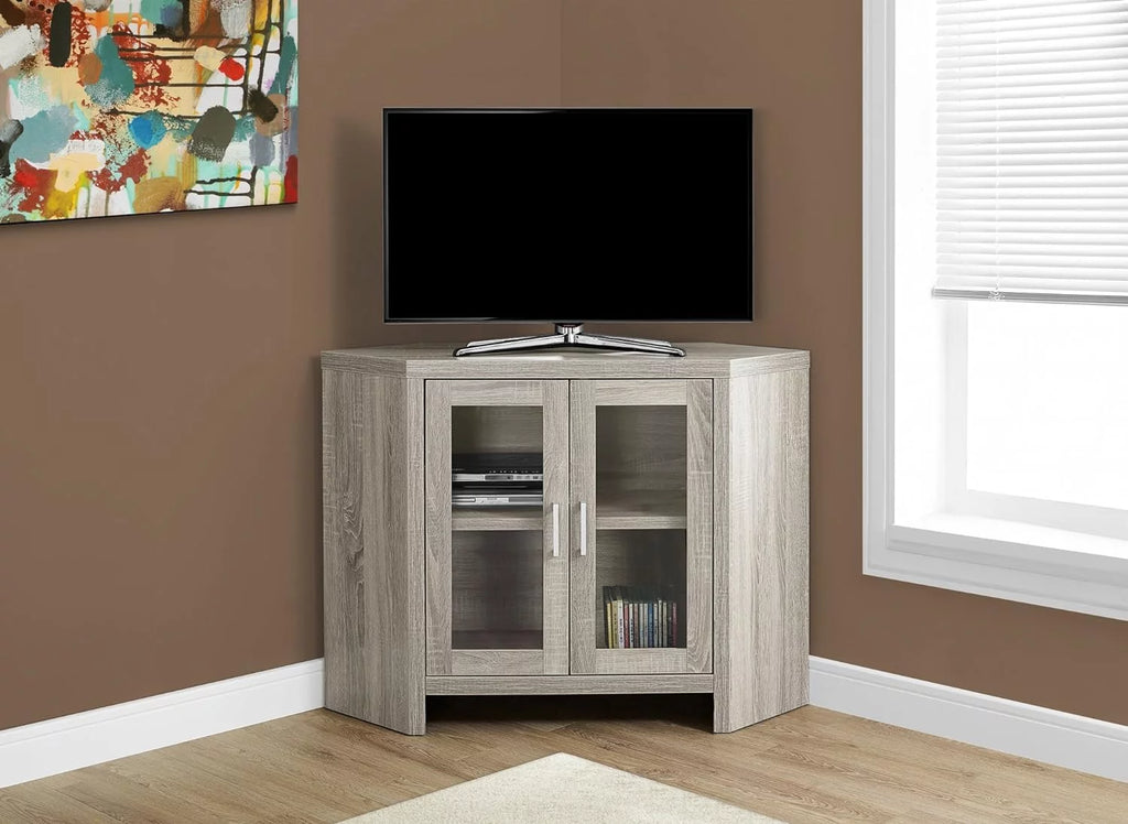 Corner TV Stand with Glass Doors, 42", Dark Taupe J438