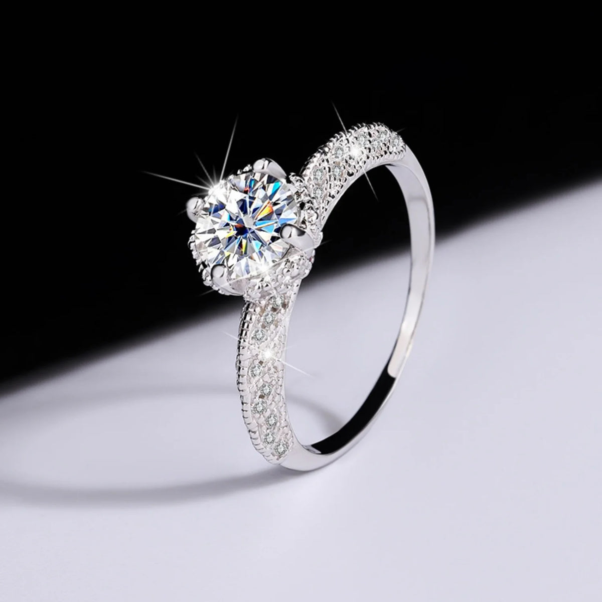1ct VVS1 Moissanite Engagement Ring S925 Sterling Silver D672606