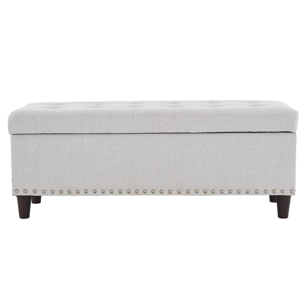 Off-White Linen Upholstered Storage Bench W2719