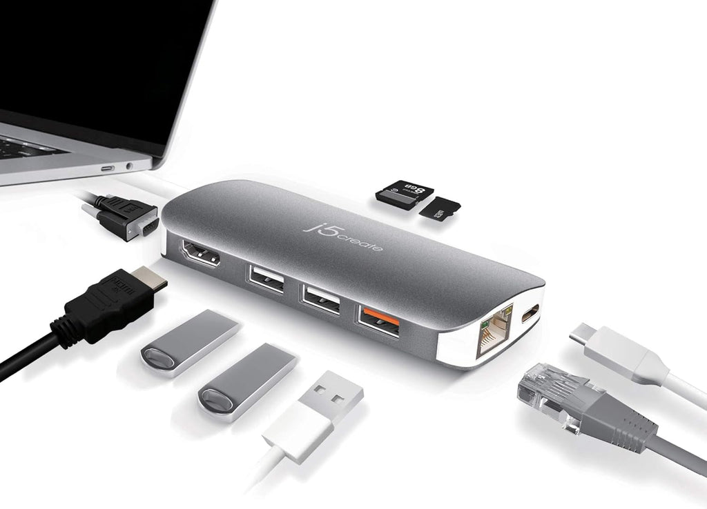 USB C Hub Adapter 10-in-1 Port Docking Station 4K HDMI, VGA, Ethernet, USB 3.0, MicroSD, SD, USB-C 3.1 + Power Delivery H49440