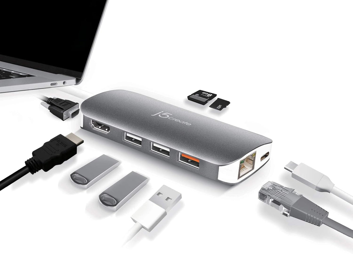 USB C Hub Adapter 10-in-1 Port Docking Station 4K HDMI, VGA, Ethernet, USB 3.0, MicroSD, SD, USB-C 3.1 + Power Delivery H49440