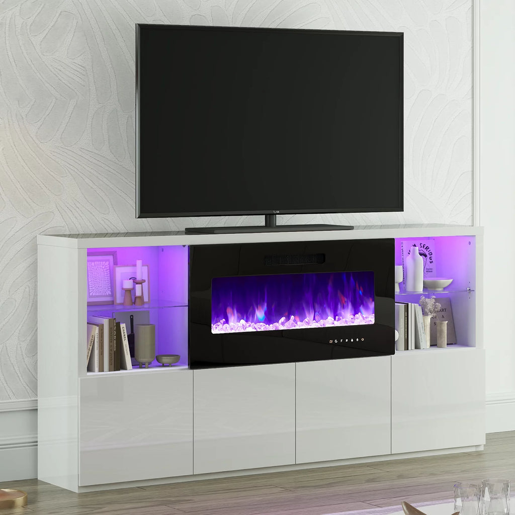 White Electric Fireplace TV Stand up to 75" H433