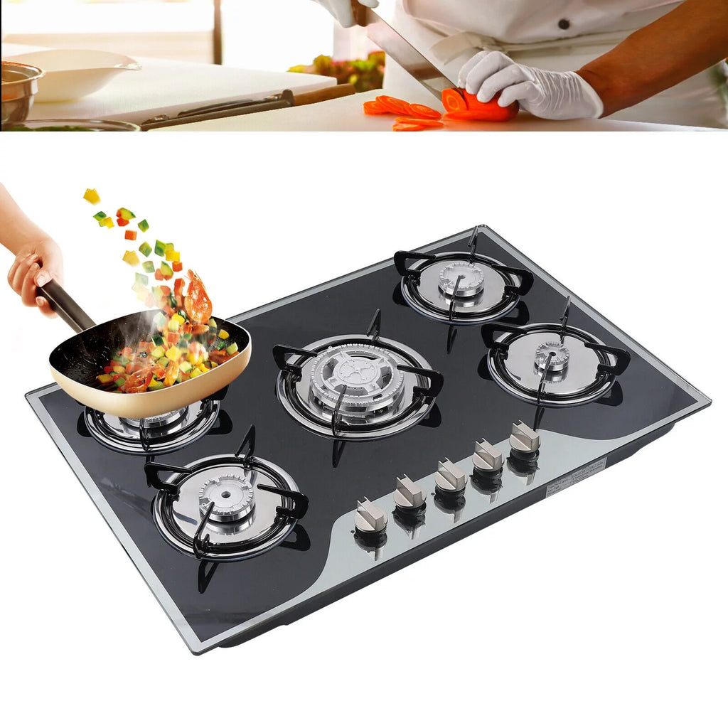 30" Gas Cooktop 5 Burners Tempered Glass Top Black J1061