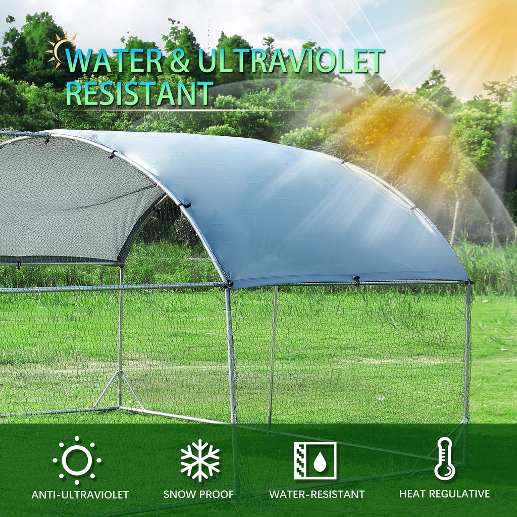 Large Metal Chicken Coop Walk-in Poultry Cage with Waterproof Cover (9.2'W x 18.7'L x 6.5'H) A85003