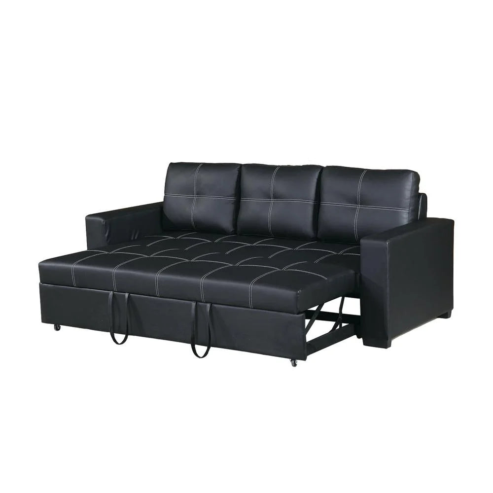 Faux Leather Convertible Sofa in Black Z162