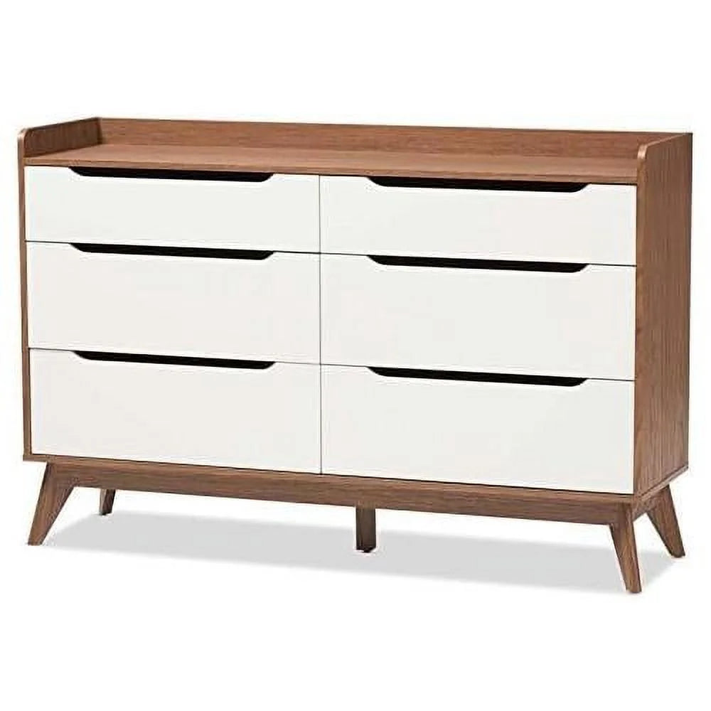White and Walnut 6 Drawer Wood Dresser Z85376