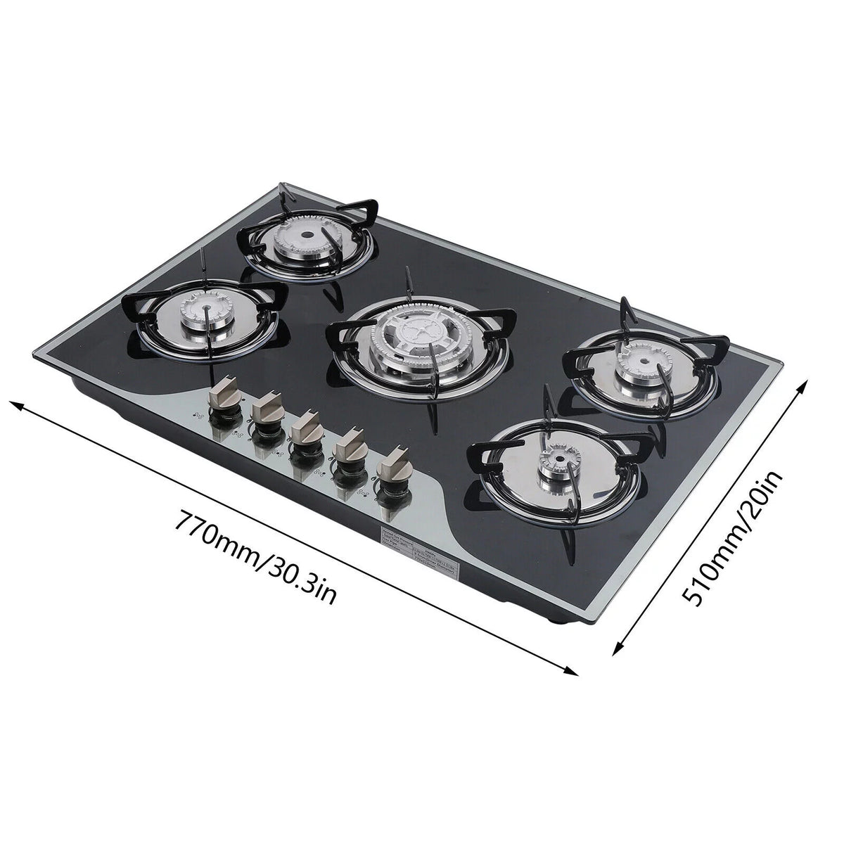 30" Gas Cooktop 5 Burners Tempered Glass Top Black J1061