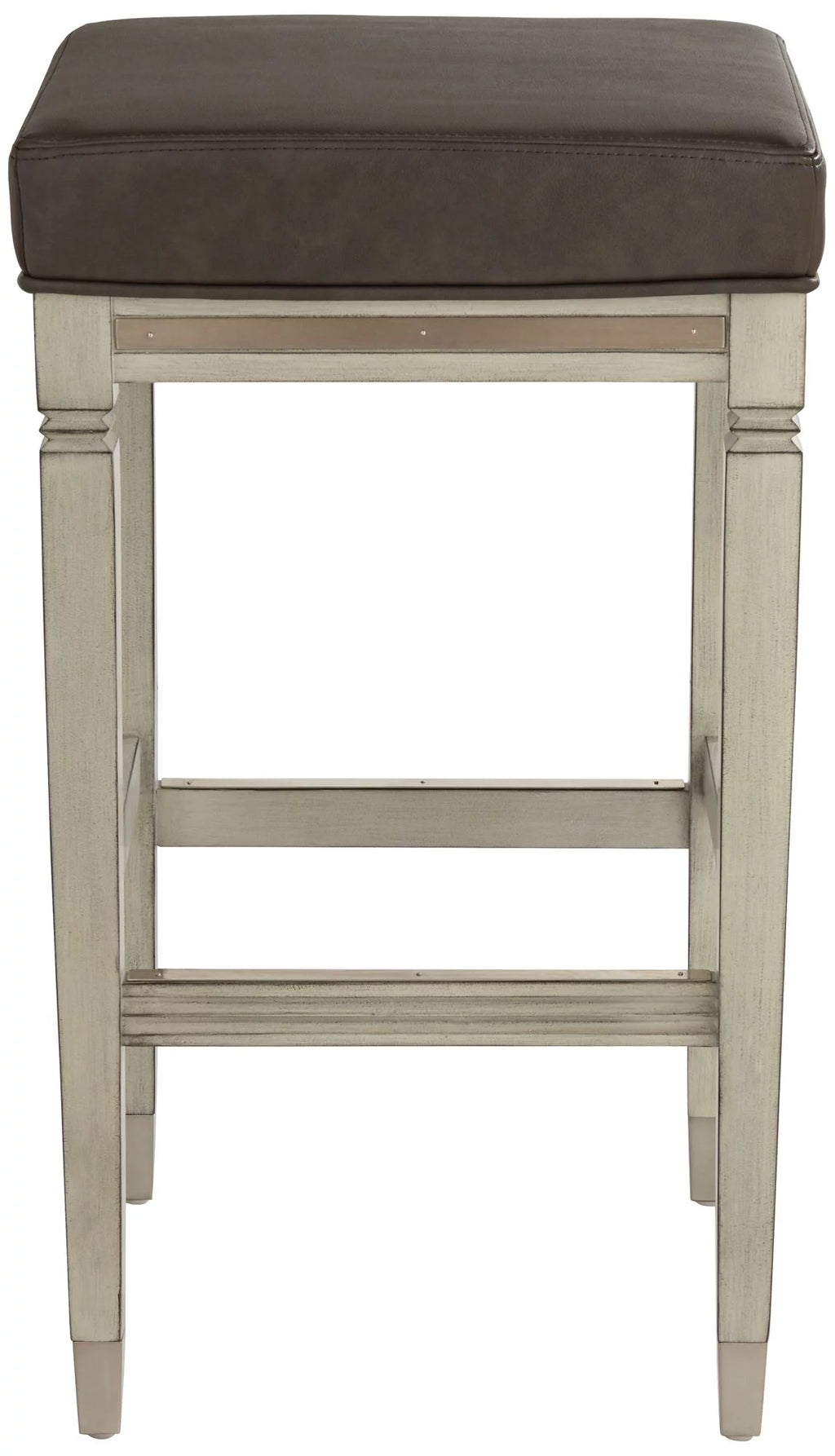 Wood Bar Stool Gray Faux Leather Footrest N2092