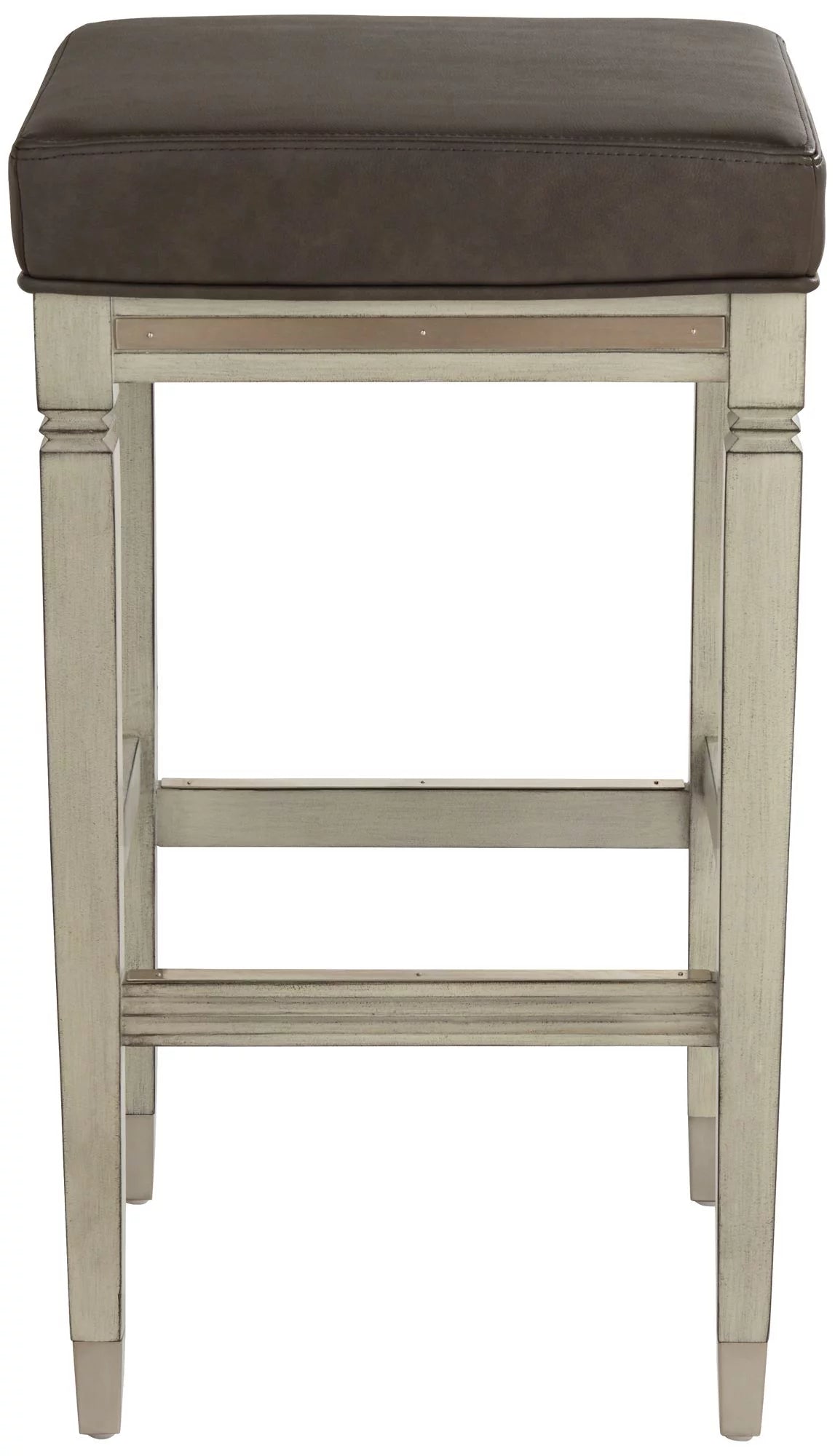 Wood Bar Stool Gray Faux Leather Footrest N2092