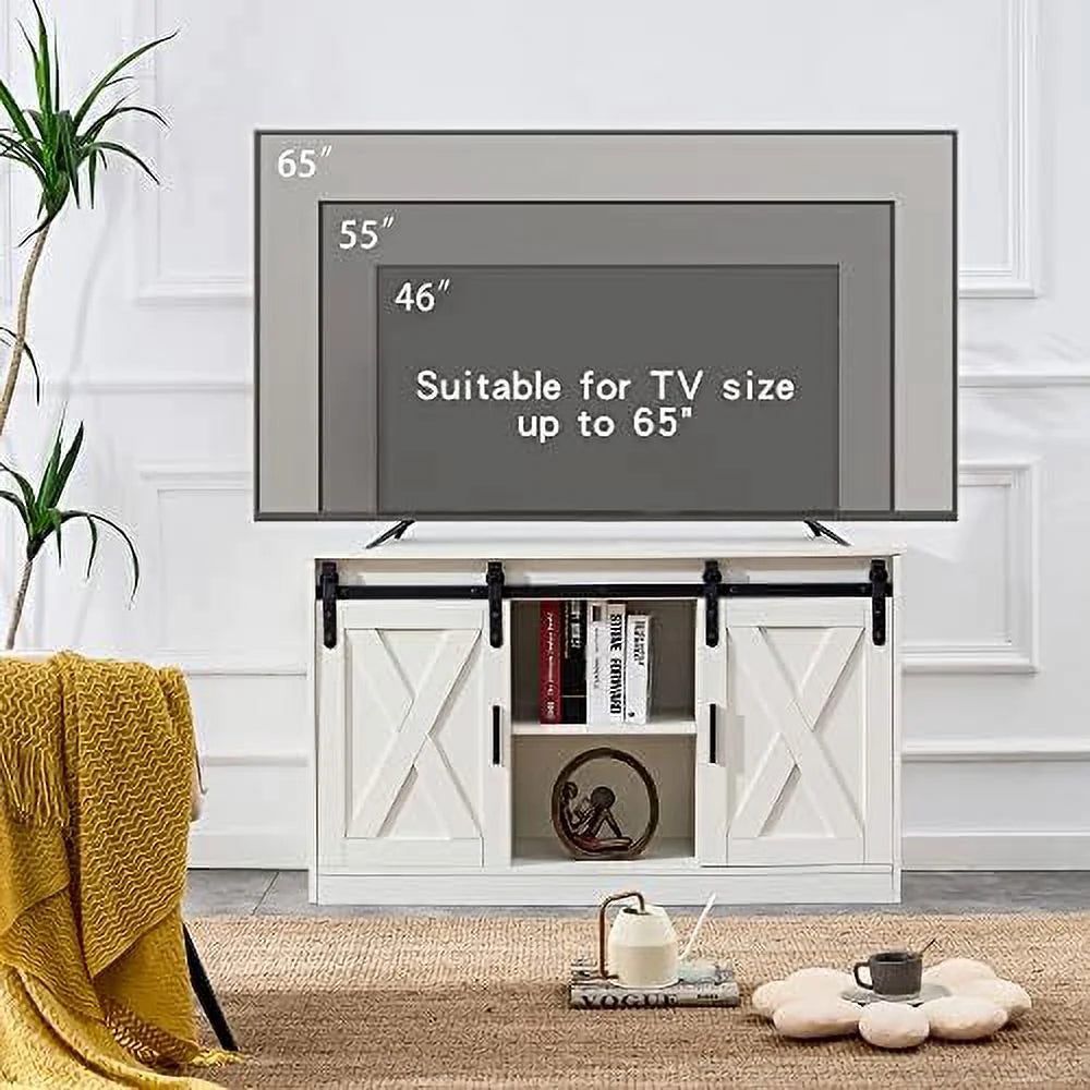 47 Inch White Farmhouse TV Stand with Sliding Barn Door R567722