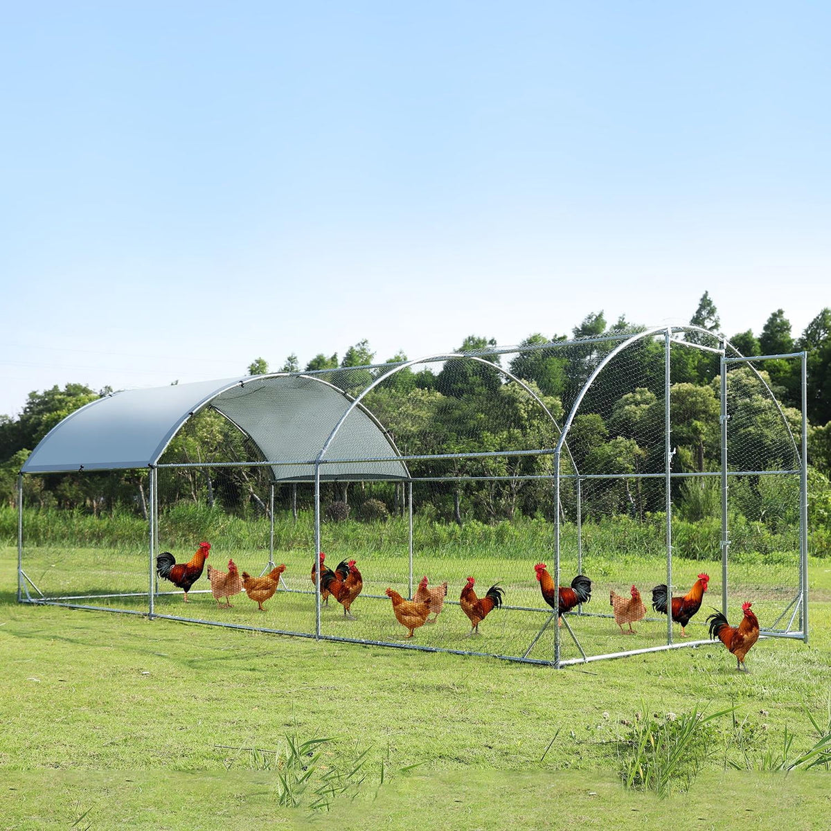 Large Metal Chicken Coop Walk-in Poultry Cage with Waterproof Cover (9.2'W x 18.7'L x 6.5'H) A85003