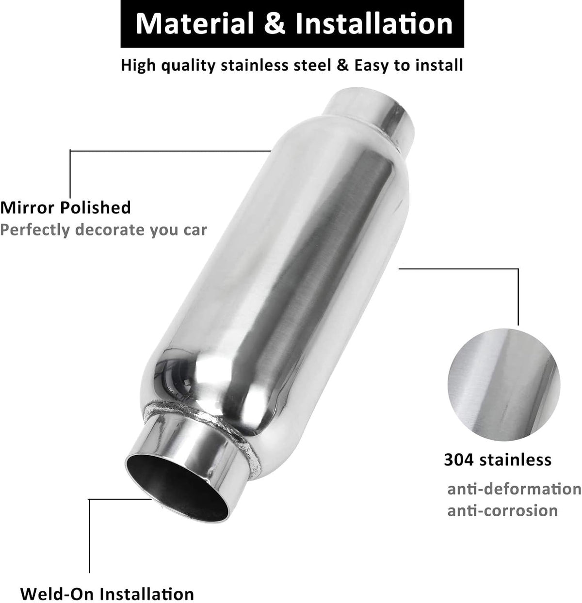 2.5 Inch Stainless Steel Weld-on Exhaust Muffler Pack of 2 Z999