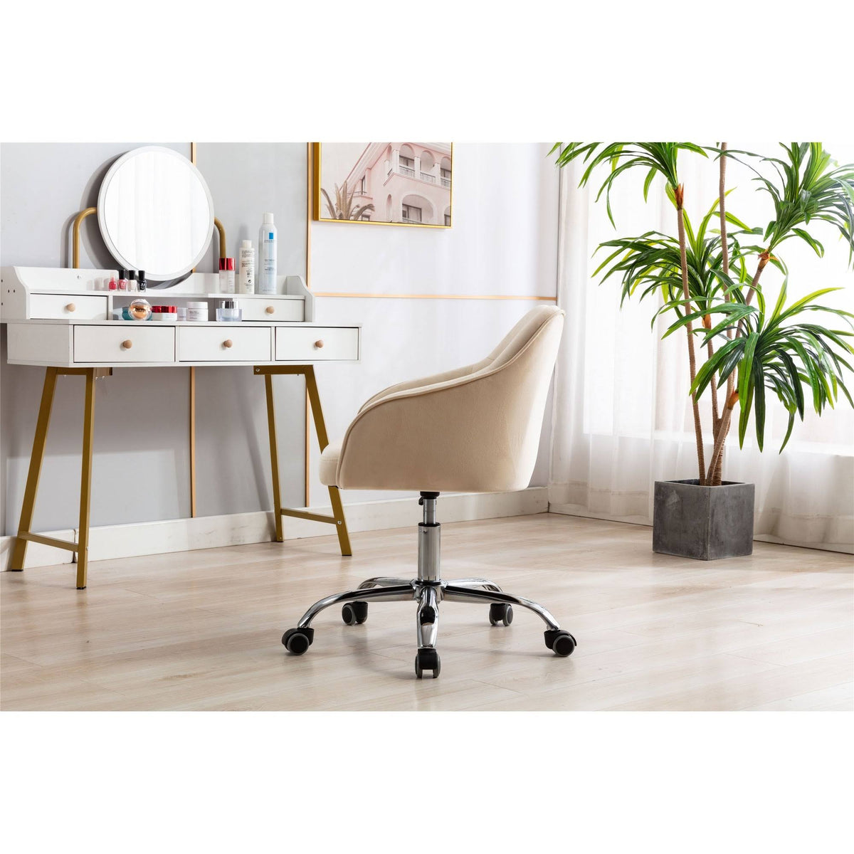 Velvet Upholstered Swivel Tufted Adjustable Height Task Chair R92736