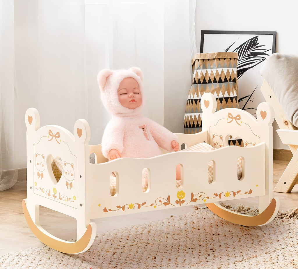 Wooden Doll Cradle with Bedding for 18 Inch Dolls F748374
