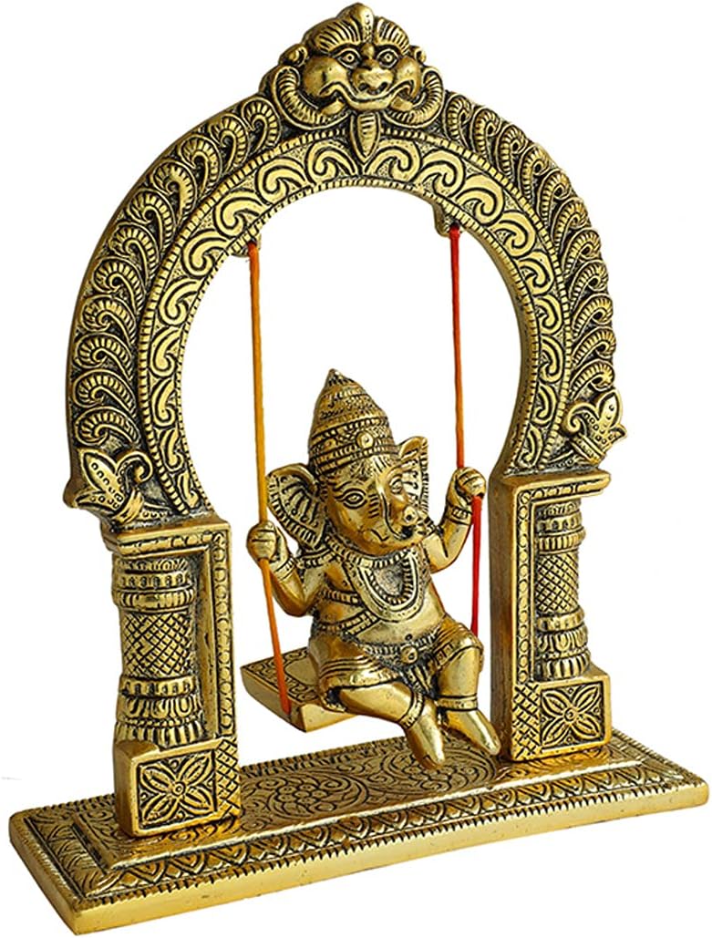 Metal Ganesha Sitting Jhula Decorative Statue (8''X12'') K5068