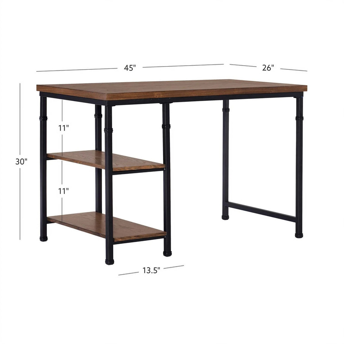 Rustic Desk with 2 Wood Shelves and Metal Frame in Black U283124