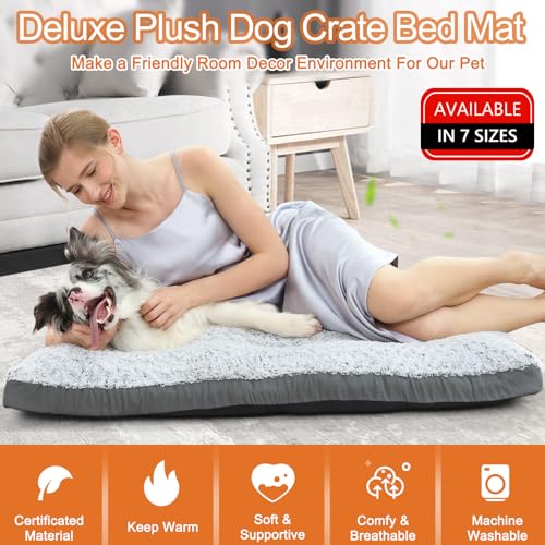 Grey Washable Plush Dog Bed, 35"x23" B679