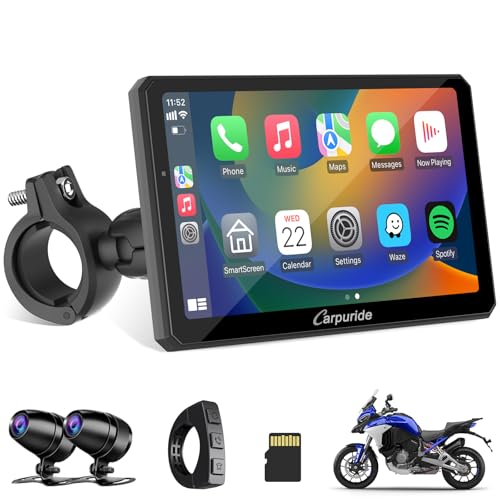 7" Waterproof Motorcycle Carplay Screen with Dual Dash Cam C954