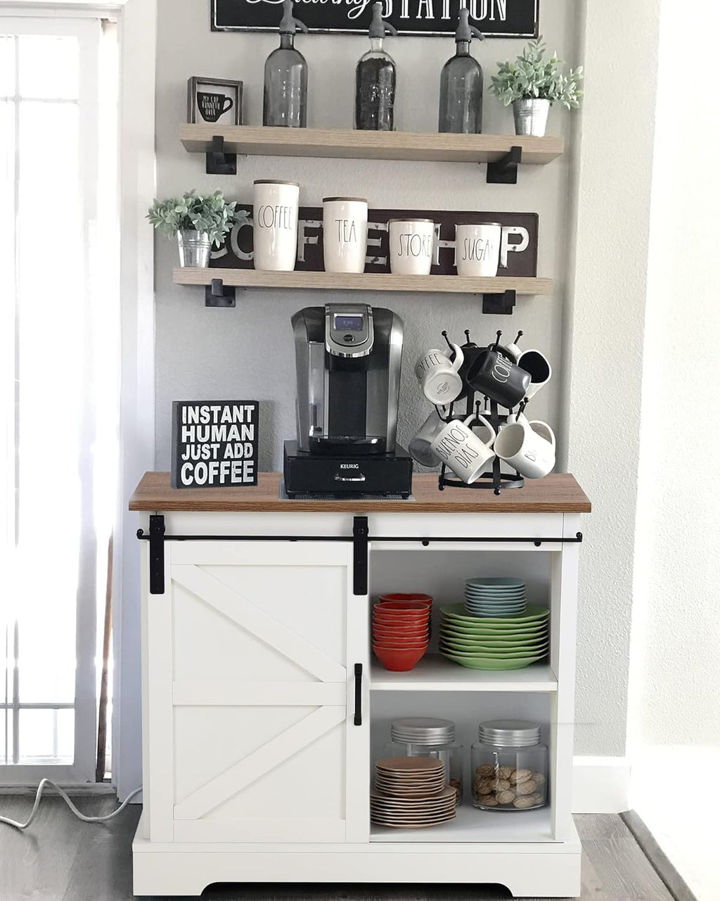 Brown Oak Kitchen Storage Cabinet with Sliding Door T273