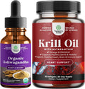 Organic Ashwagandha Liquid Drops and Antarctic Krill Oil 500mg Softgels X199267