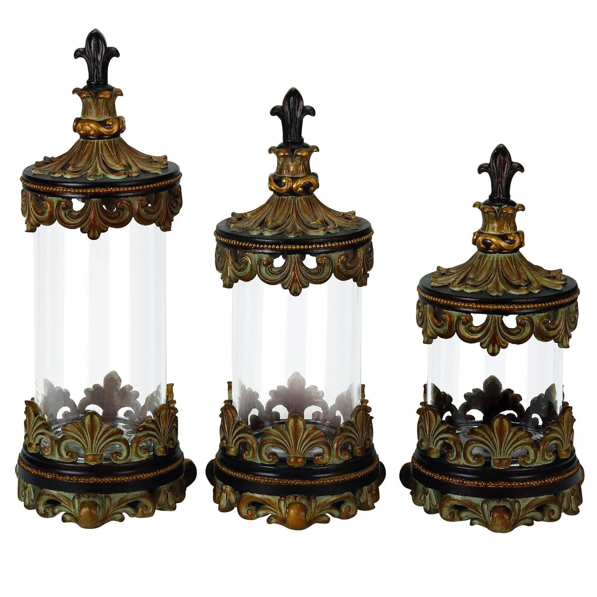Antiqued Gold 3-Piece Glass Cylinder Canister Set V500