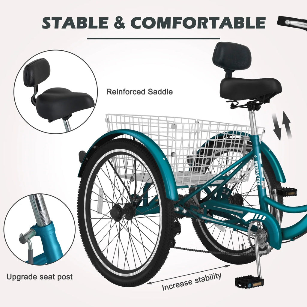 Tricycle 20" Wheels 7-Speed 3 Wheels Bike with Basket X5118