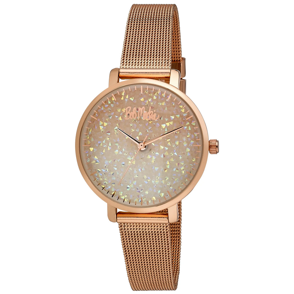 Women's Rose Gold Glitter-Dial Mesh Strap Watch G556217
