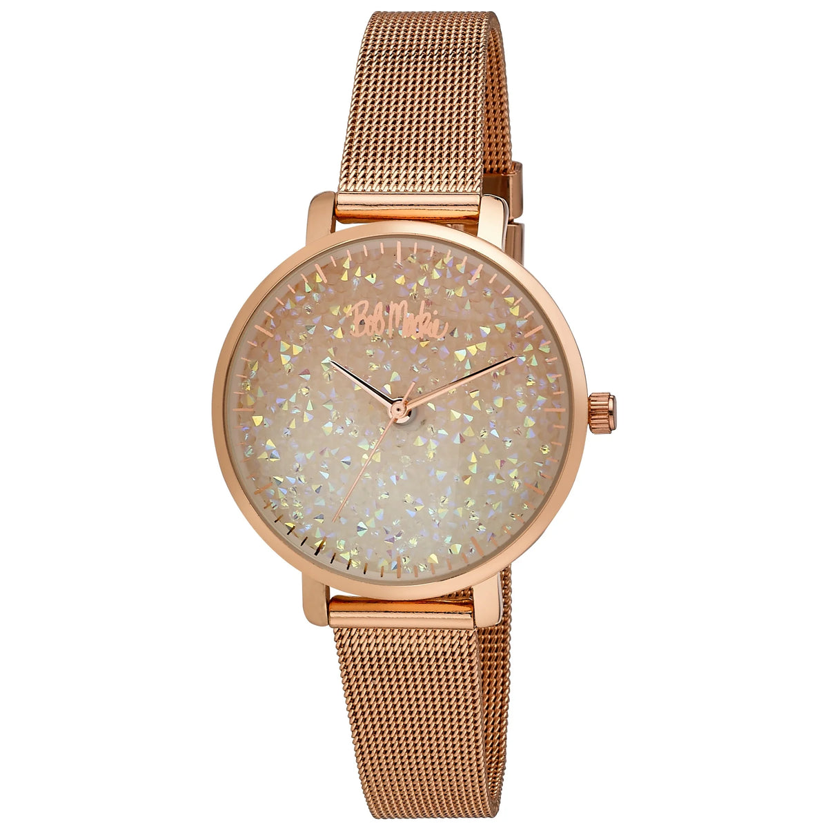 Women's Rose Gold Glitter-Dial Mesh Strap Watch G556217