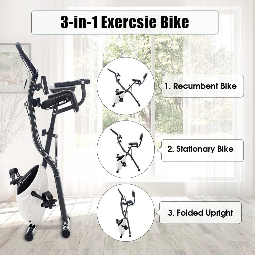 Folding 3-in-1 Recumbent Exercise Bike with Arm Resistance Bands Q988033