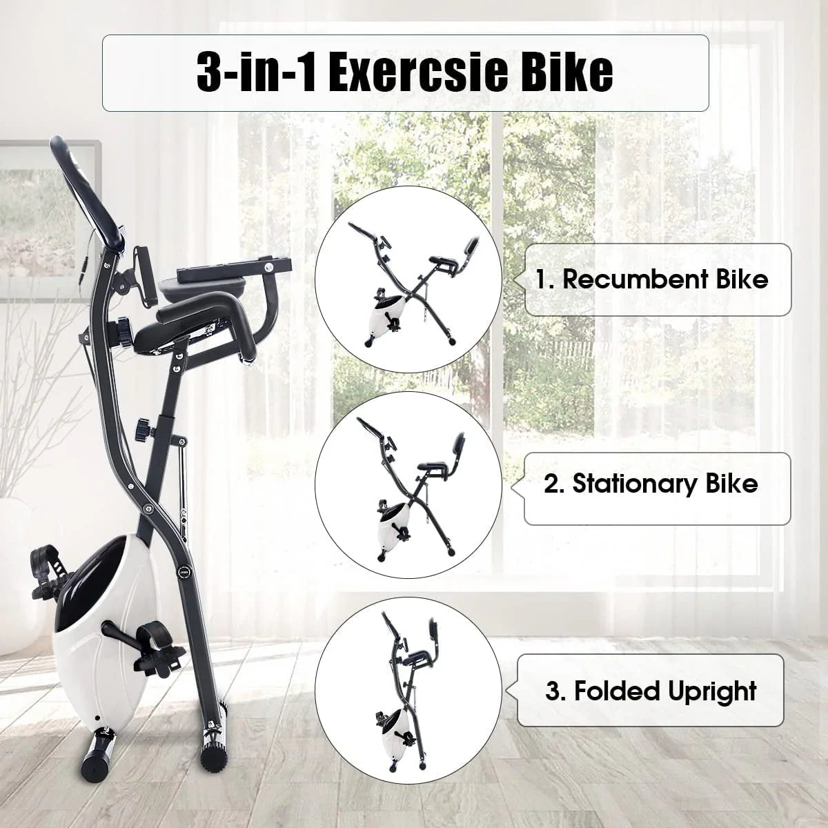Folding 3-in-1 Recumbent Exercise Bike with Arm Resistance Bands Q988033