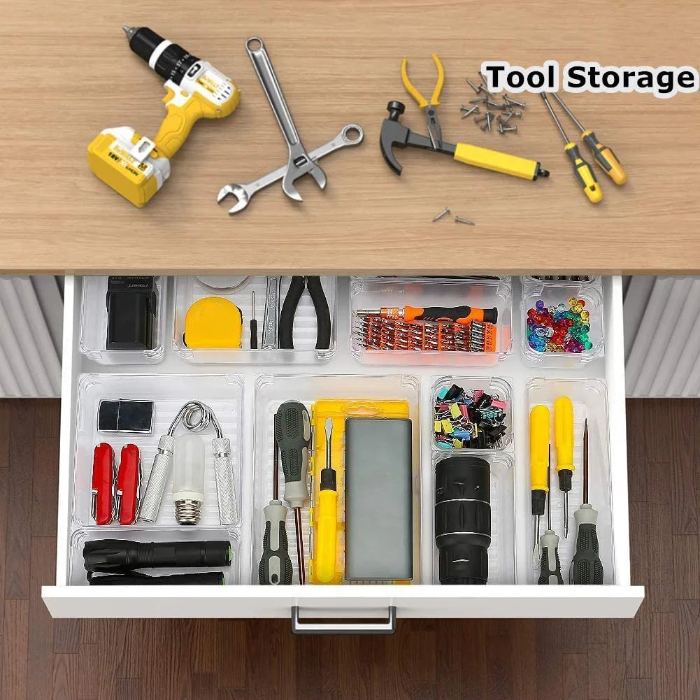 9 Pcs Clear Drawer Organizer Trays Assorted 4-Size Drawer Dividers V432